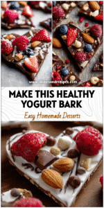 Heart-shaped chocolate Greek yogurt bark topped with berries and nuts, a Super Healthy Desserts Clean Eating idea for Healthy Desserts For Sweet Tooth and Best Snacks For Dieting.